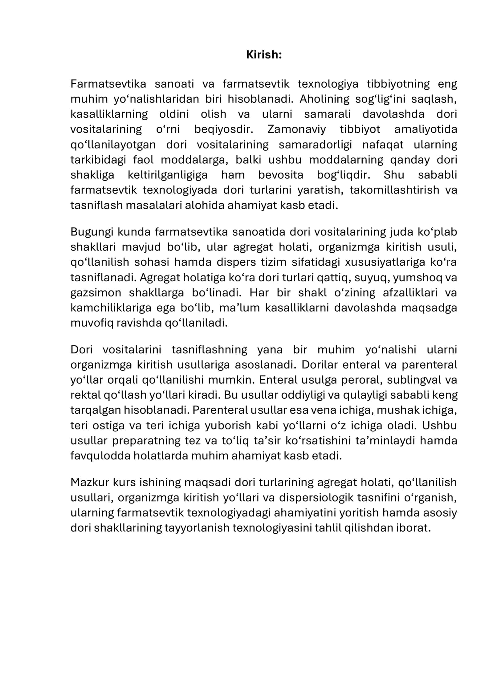 Farmatsevtik texnologiyadan Dori turlari texnologiyasi mavzusida tayyorlangan kurs ishi 3