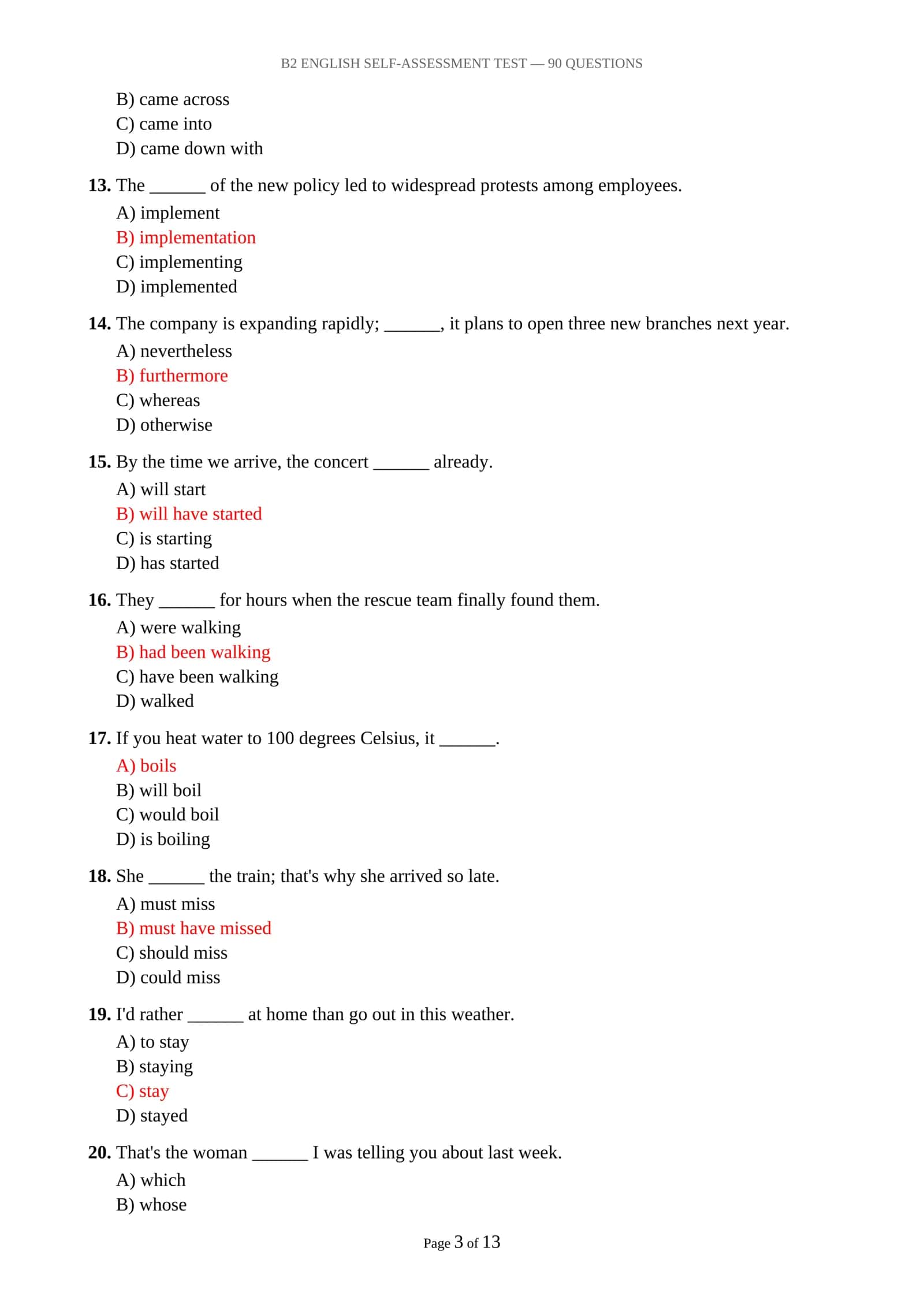 B2 ENGLISH SELF-ASSESSMENT TEST — 90 QUESTIONS 3