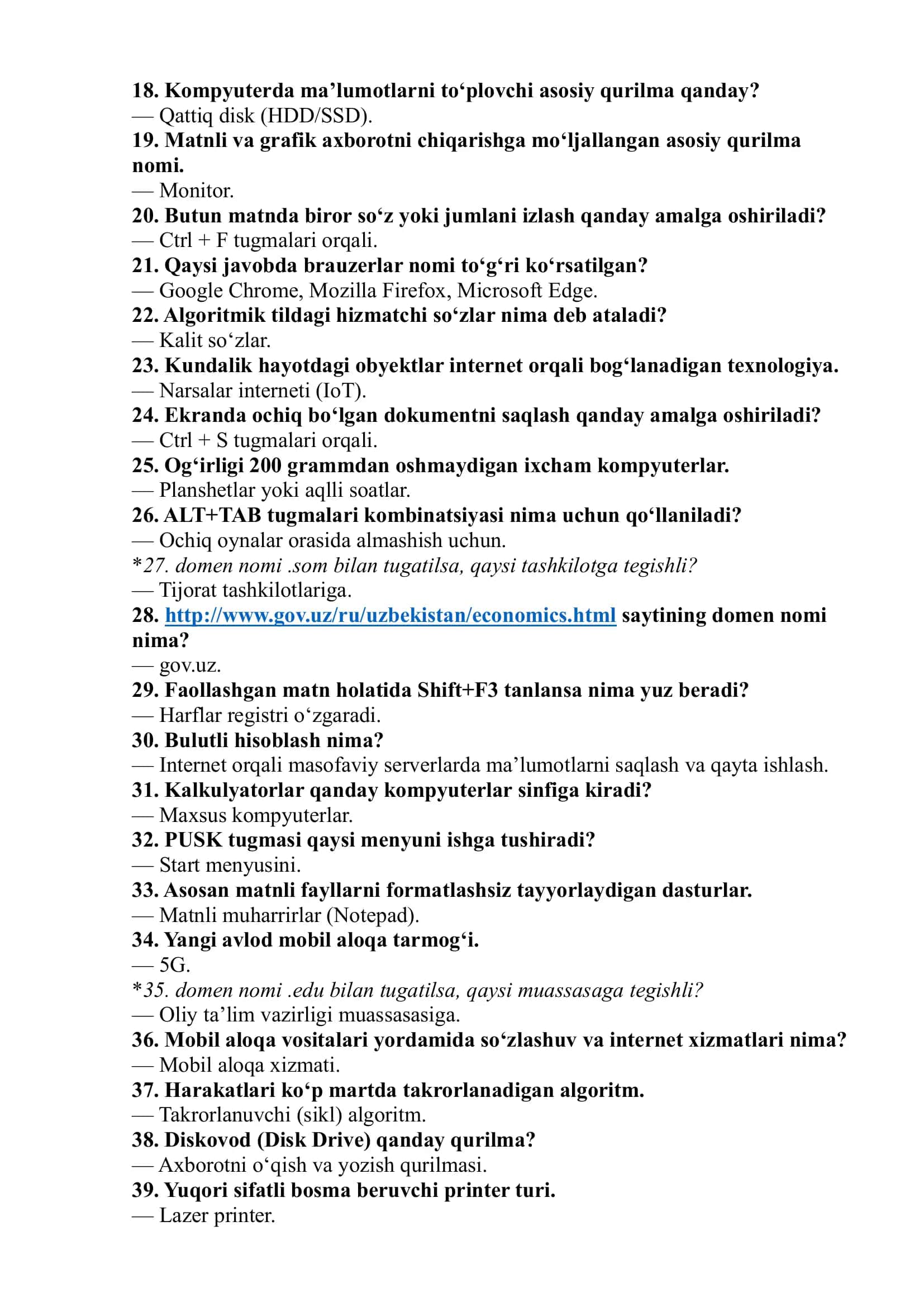 2026 Argos test savollari (Axborot texnologiyalari) 3