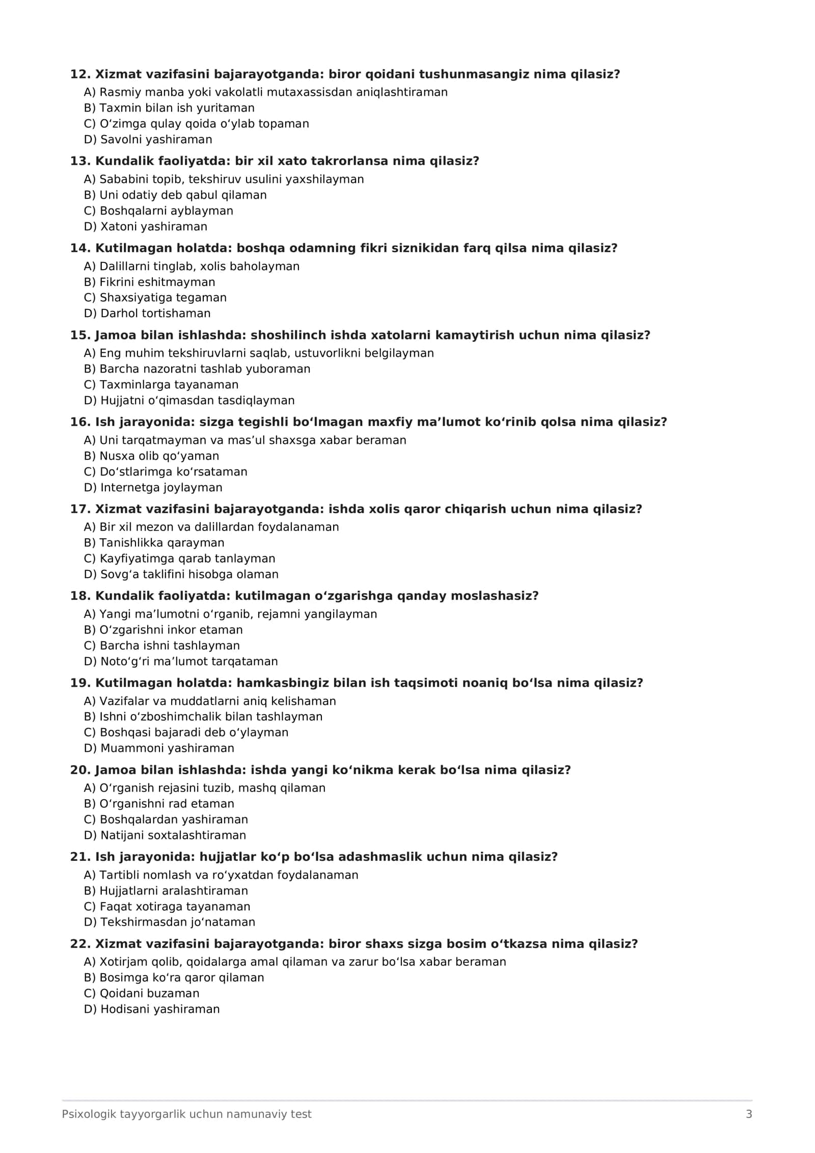 Bojxona qo‘mitasiga ishga kirish uchun 200 ta psixologik test — PDF 3