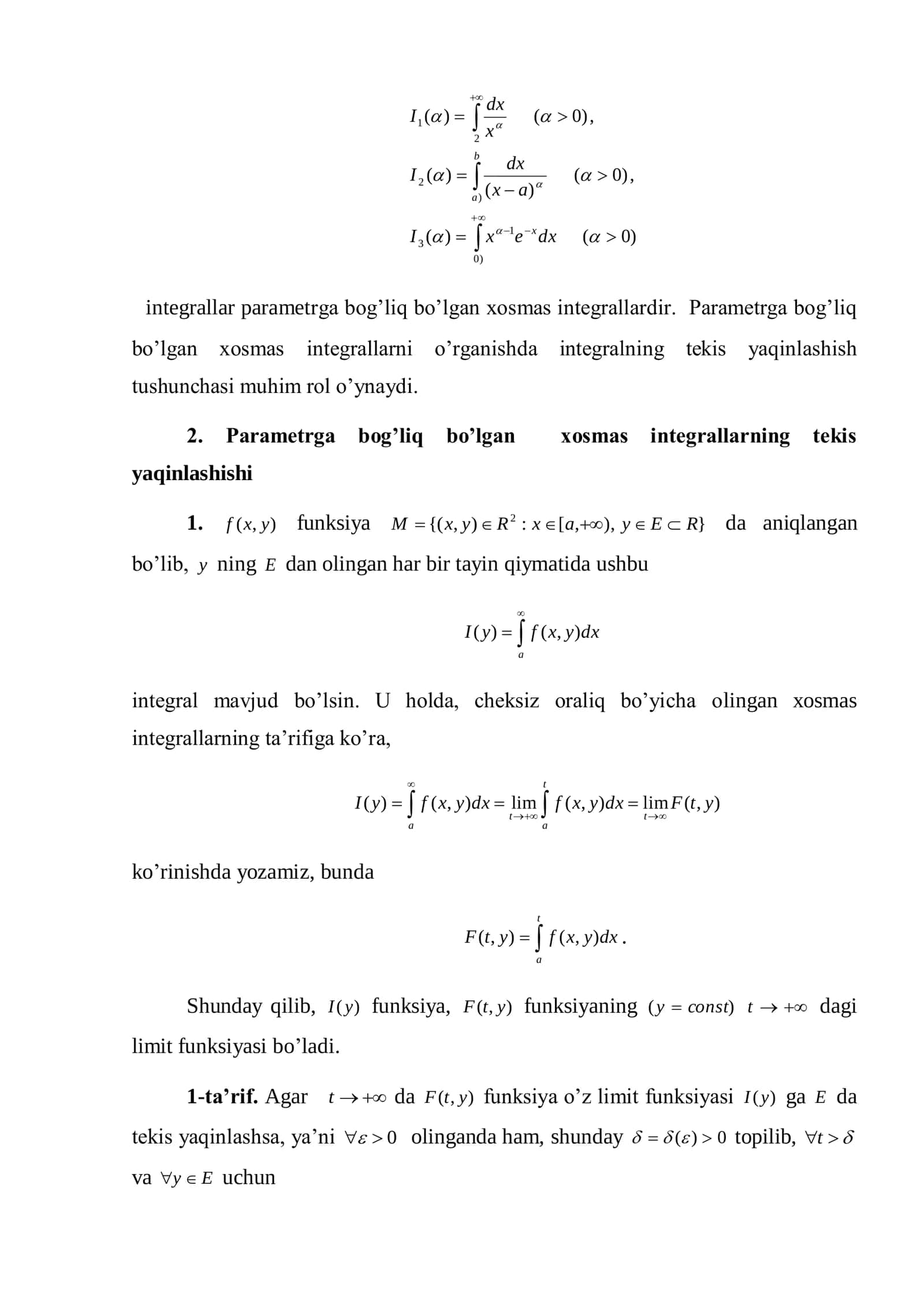 Parametrga bog’liq xosmas integral tushunchasi 3