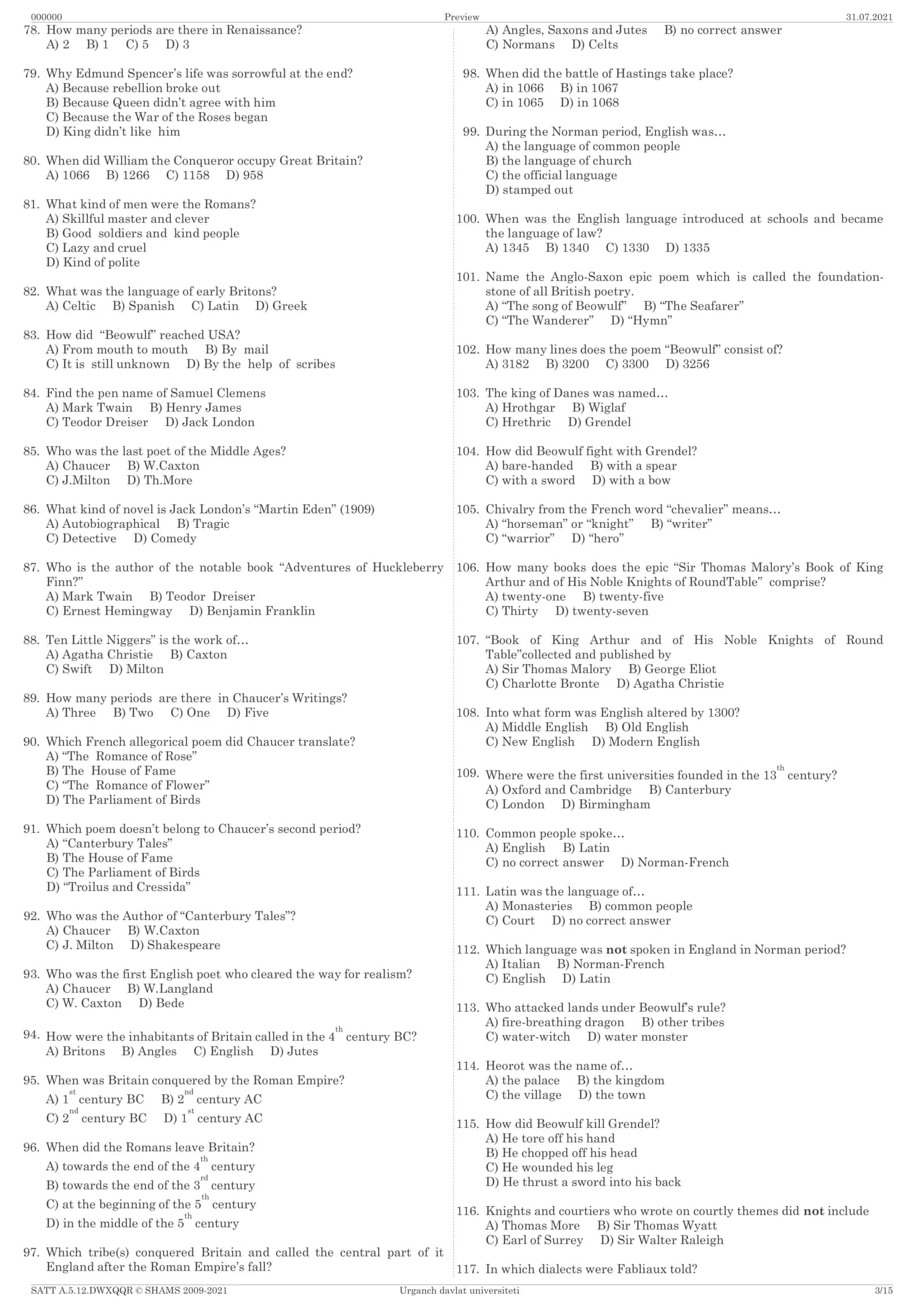 Famous literature questions 3