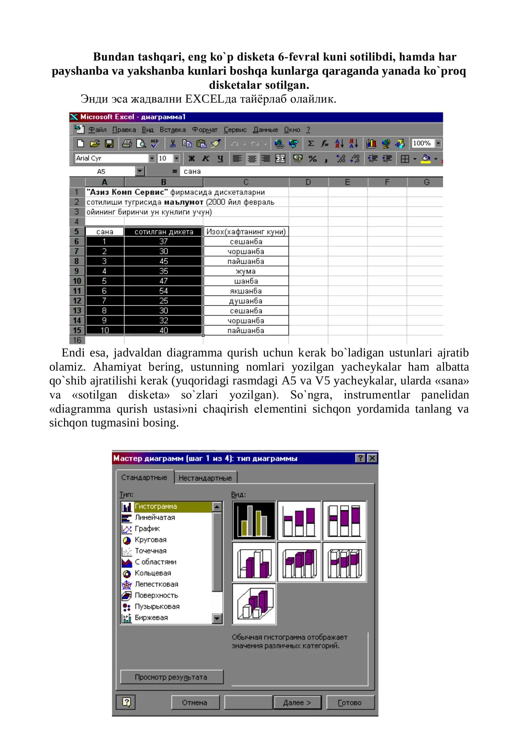 EXCELDA DIAGRAMMALAR BILAN ISHLASH 3