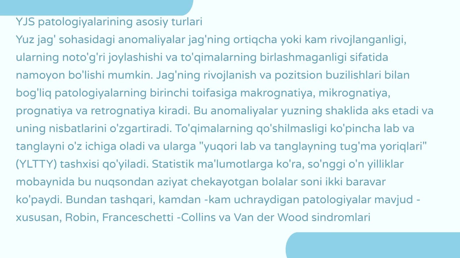Yuz va jag’ sohasidagi nuqsonlar 3