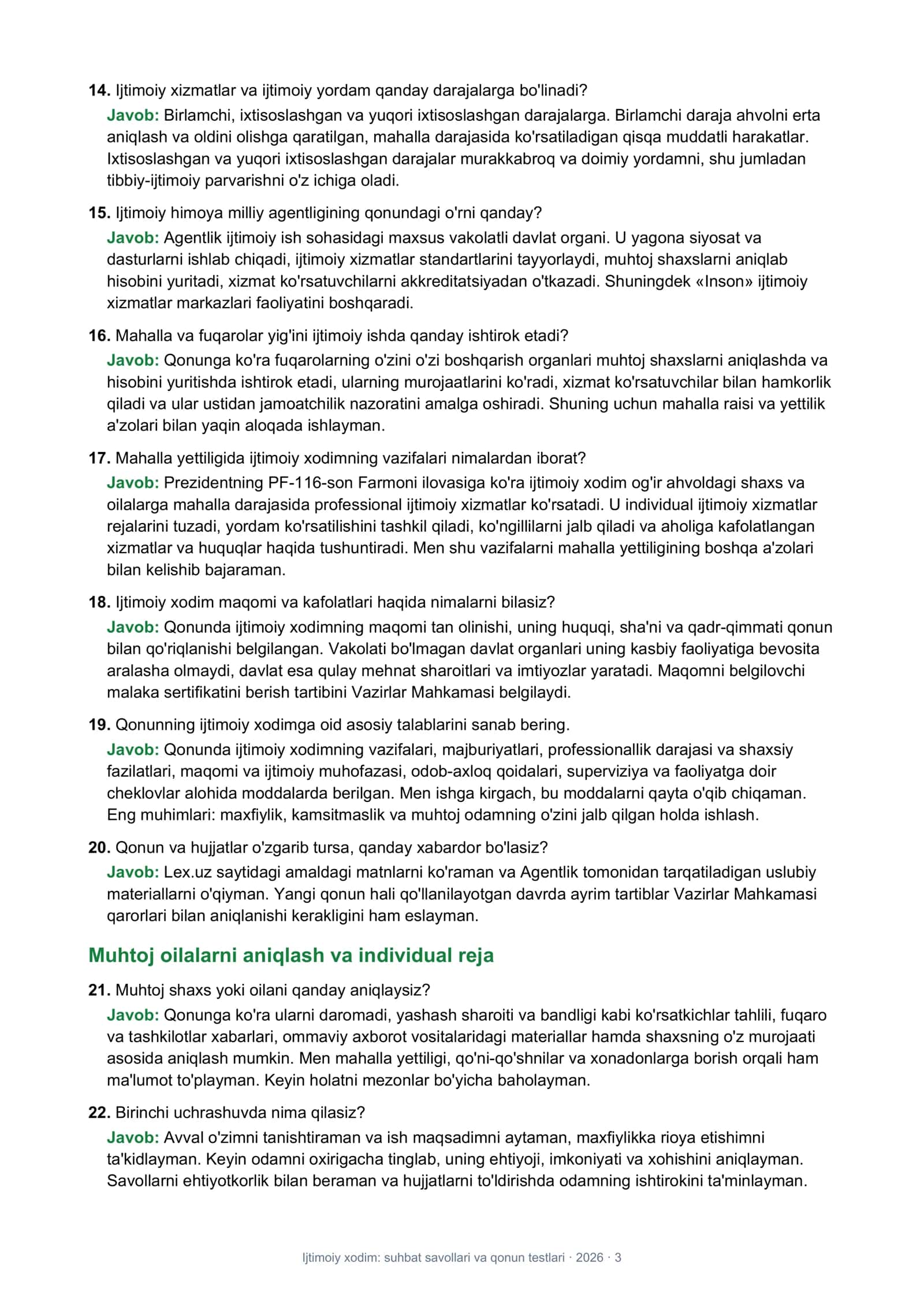 Ijtimoiy xodim lavozimi: suhbat savollari va qonun testlari 3