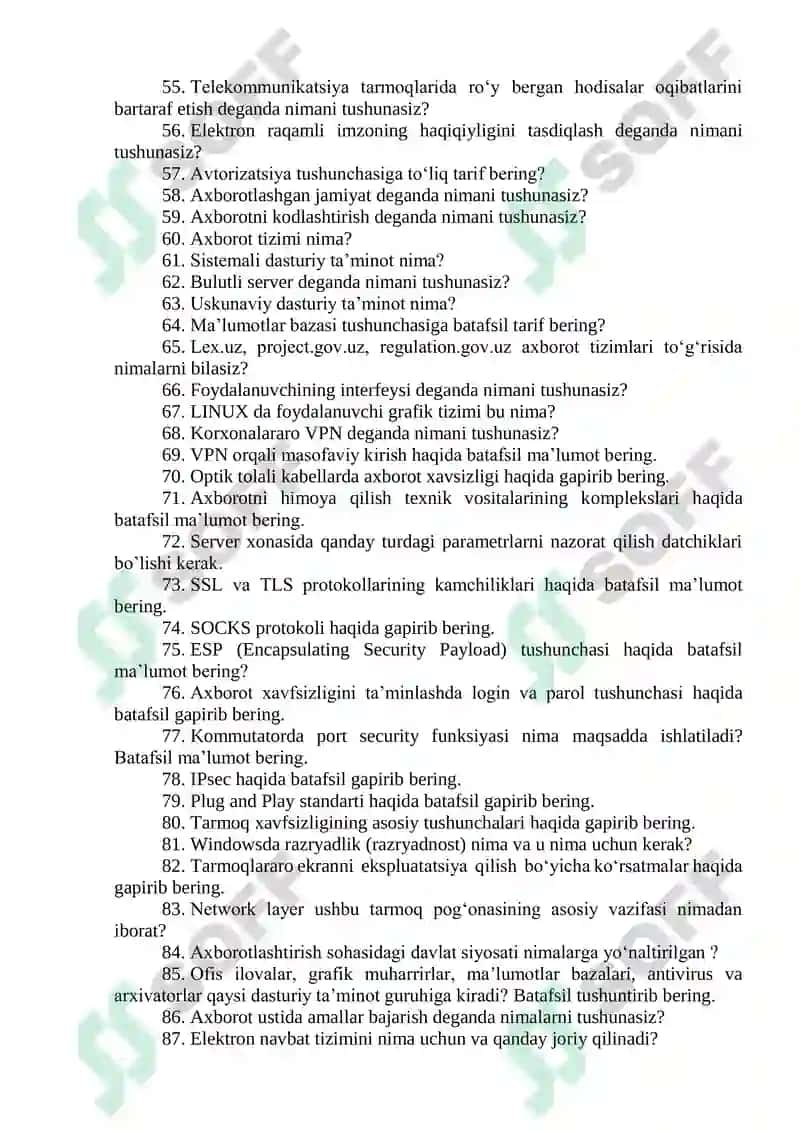 Adliya organlari va muassasalarida axborot-kommunikatsiya texnologiyalarini rivojlantirish markazi savollar toplami 3