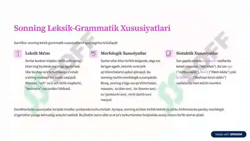 Son So'z Turkumi: Darslik 3