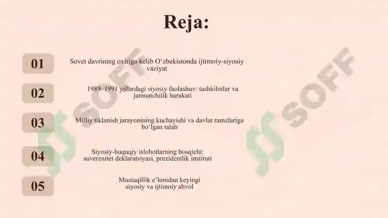 O’zbekistonning eng yangi tarixi fanidan tayyorlagan 3