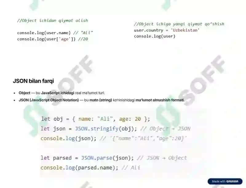 JavaScriptda Object, JSON va localStorage 3