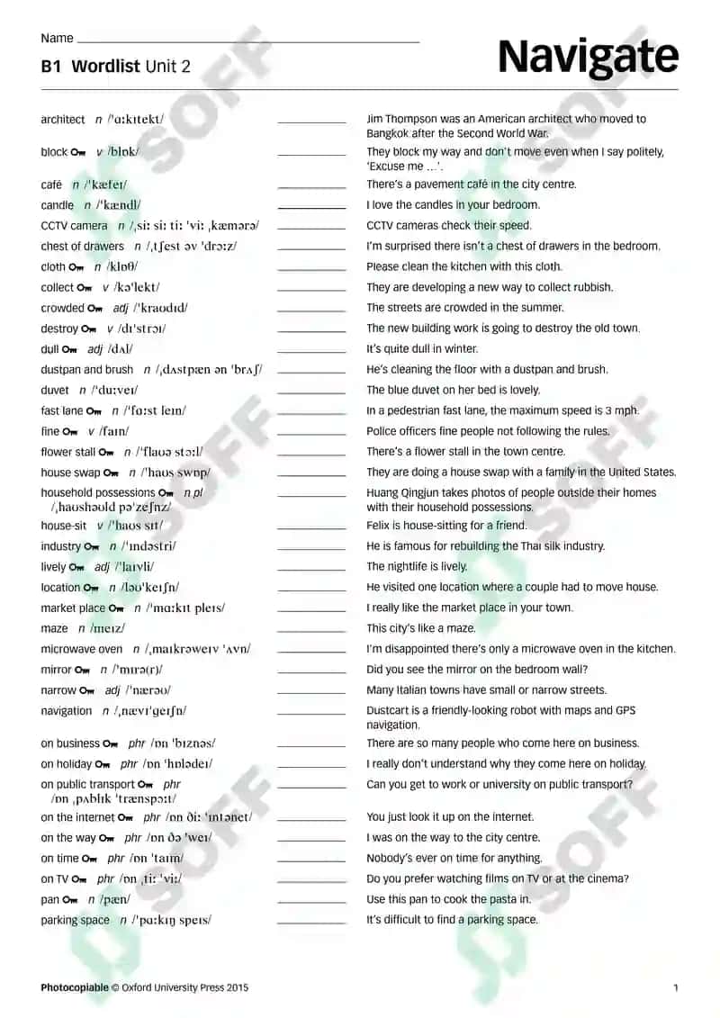 B1 Wordlist Unit 1 3