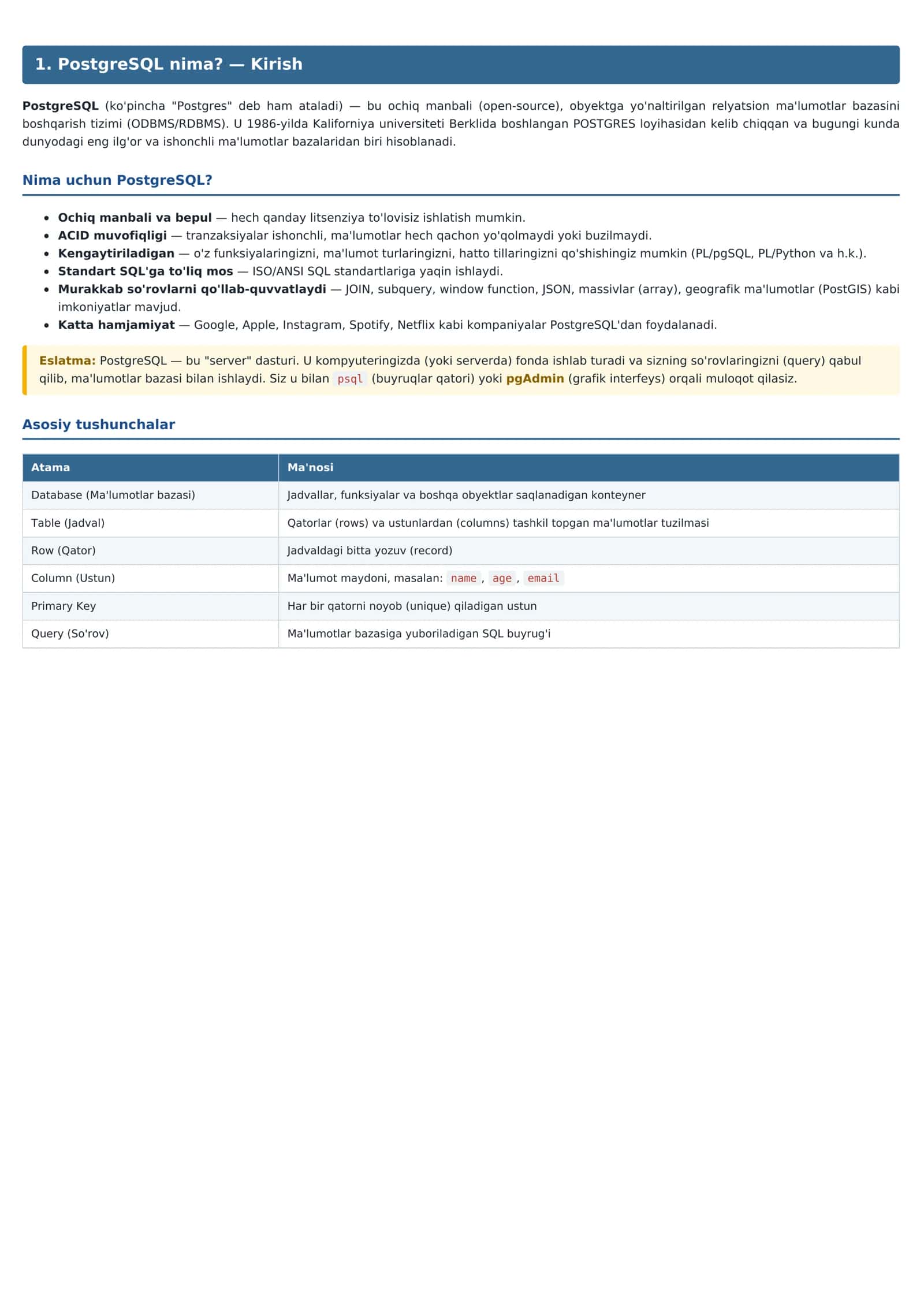 PostgreSQL TO'LIQ VA MUKAMMAL QO'LLANMA 3