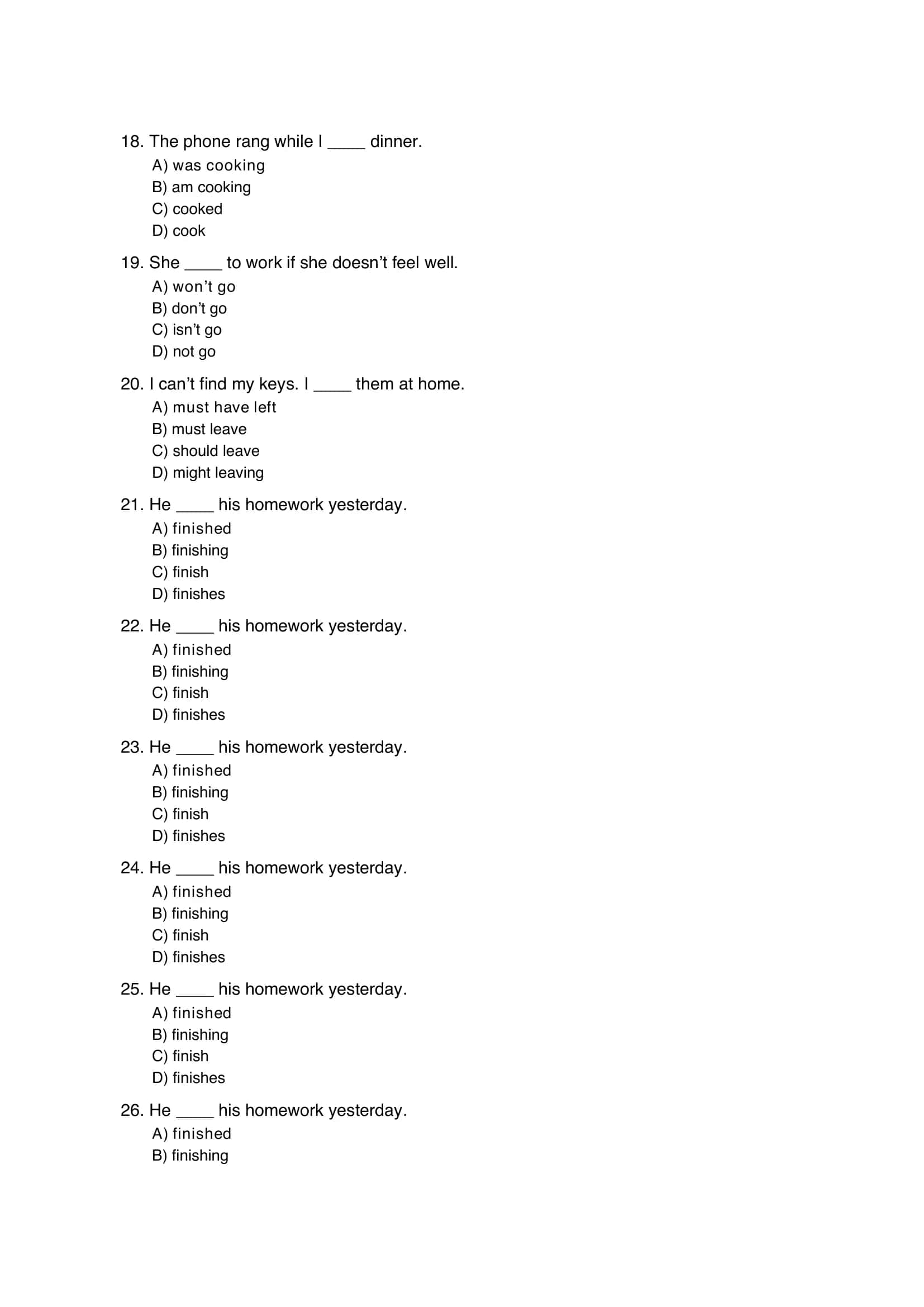 Intermediate English Grammar Test (50 Questions) 3