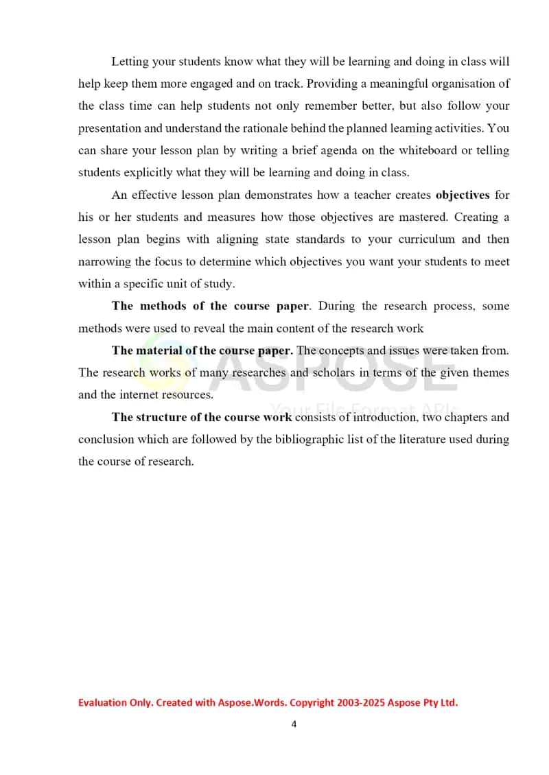 LESSON PLAN AIMS AND TEACHING STRATIGEIS 4