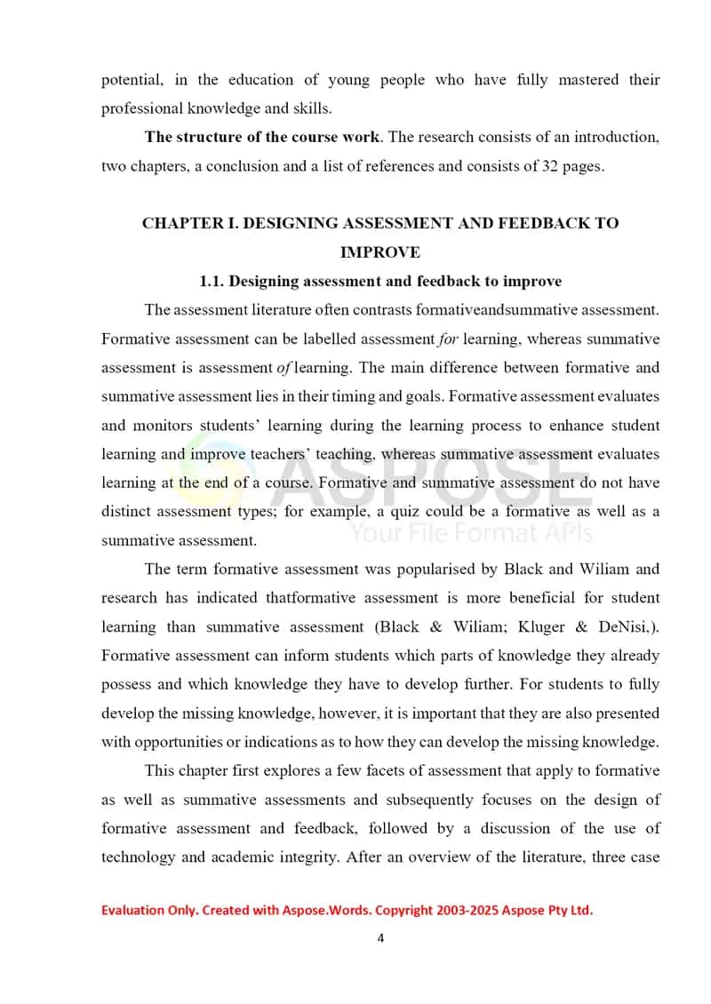 DESIGNING ASSESSMENT AND FEEDBACK TO IMPROVE STUDENT LEARNING AND STUDENT SUCCESS 4