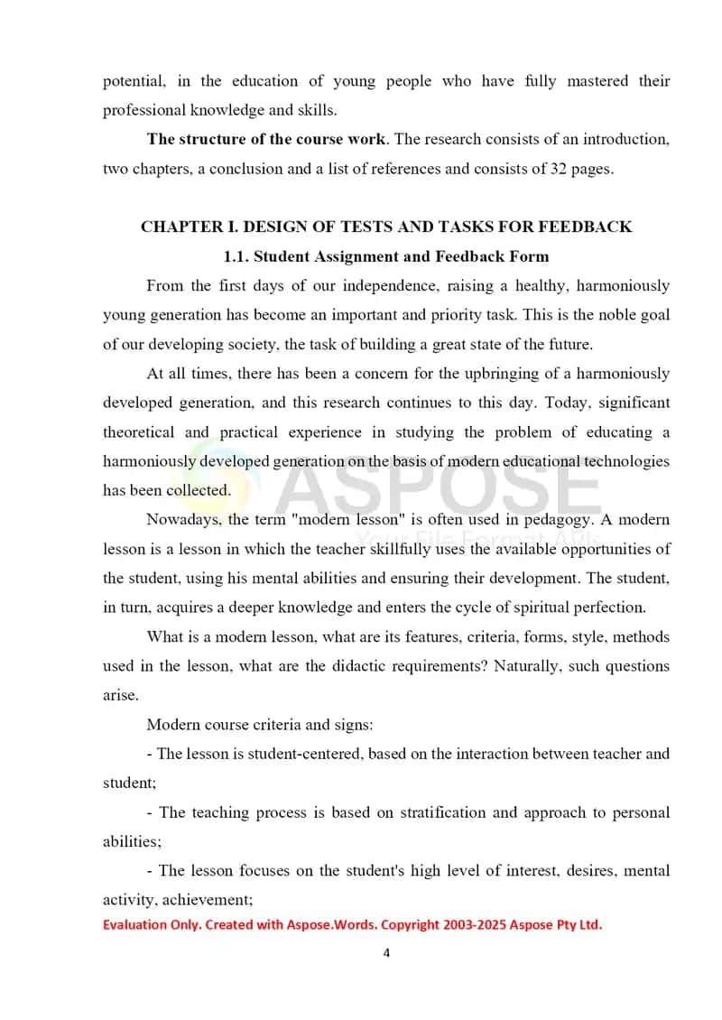 DESIGN OF TESTS AND TASKS FOR FEEDBACK 4