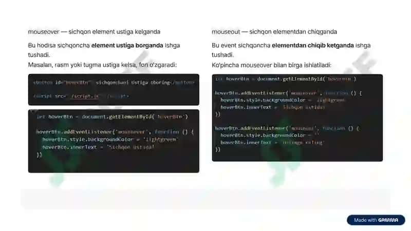 JavaScriptda DOM bilan ishlash va Eventlar 4