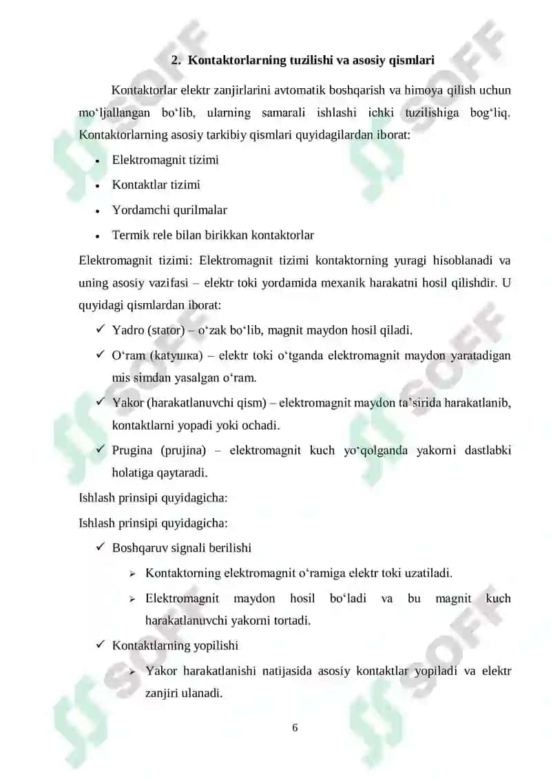 Kontaktorlarning koʻrsatmalar 6
