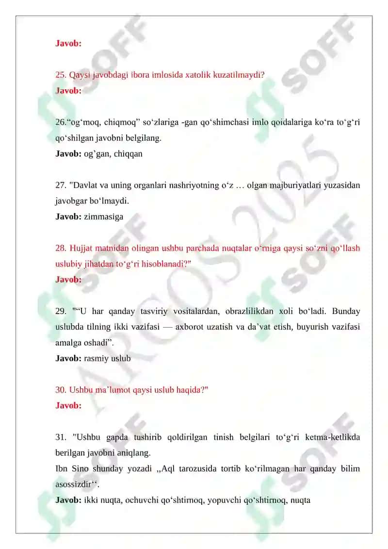 Argos test javoblari 2025. Davlat tili. Asl variant. 6
