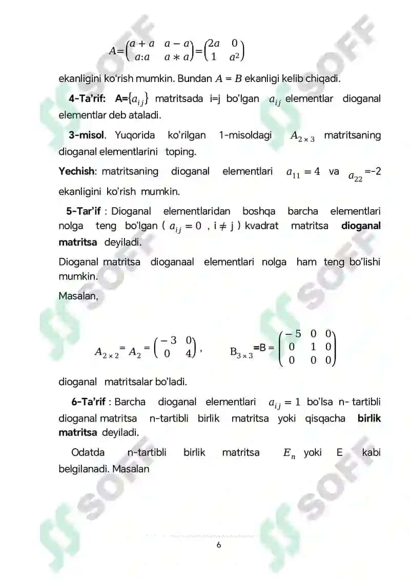 Teskari matritsa va determinanat mavzusida kurs ishi 6
