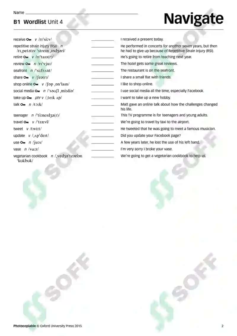 B1 Wordlist Unit 1 8