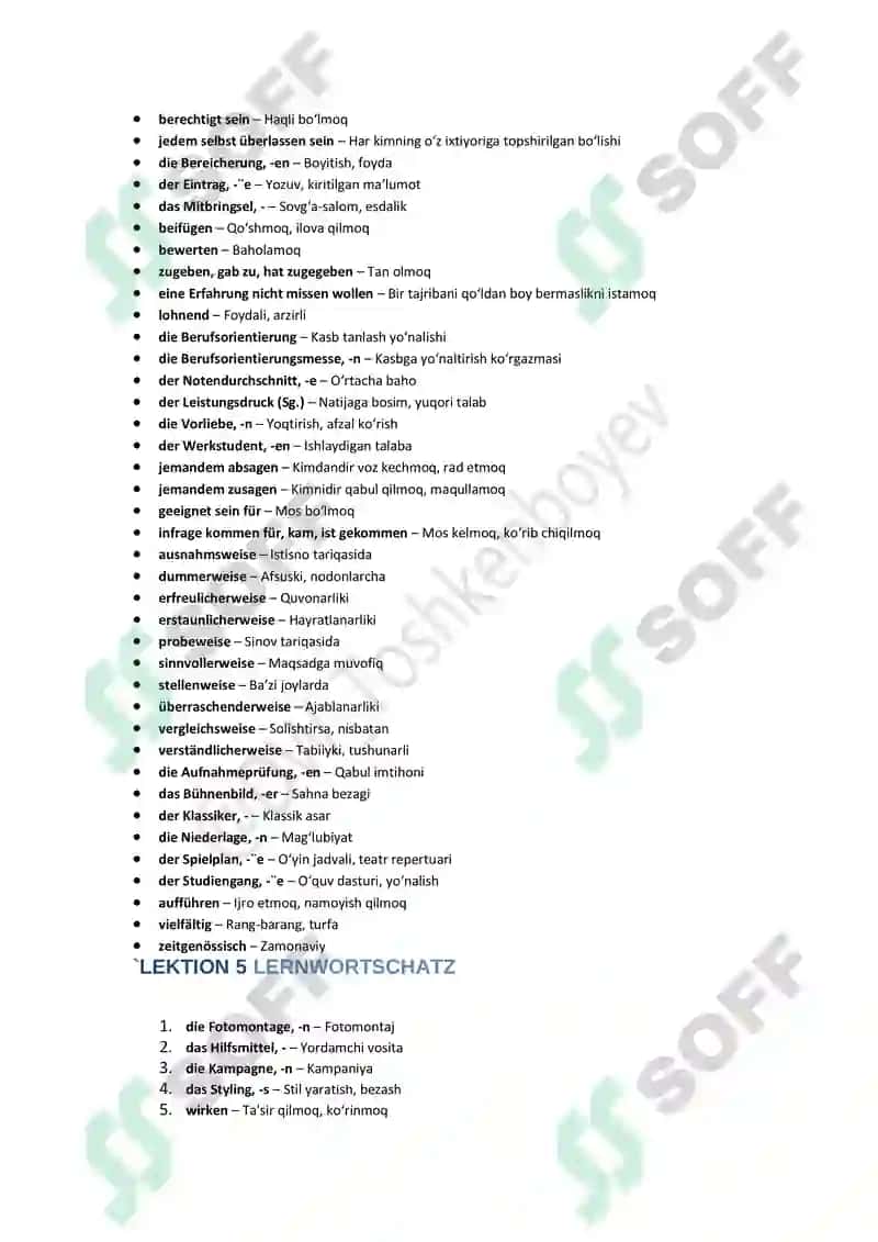 Nemis tilida C2 Lugʻat tarjimalari 8