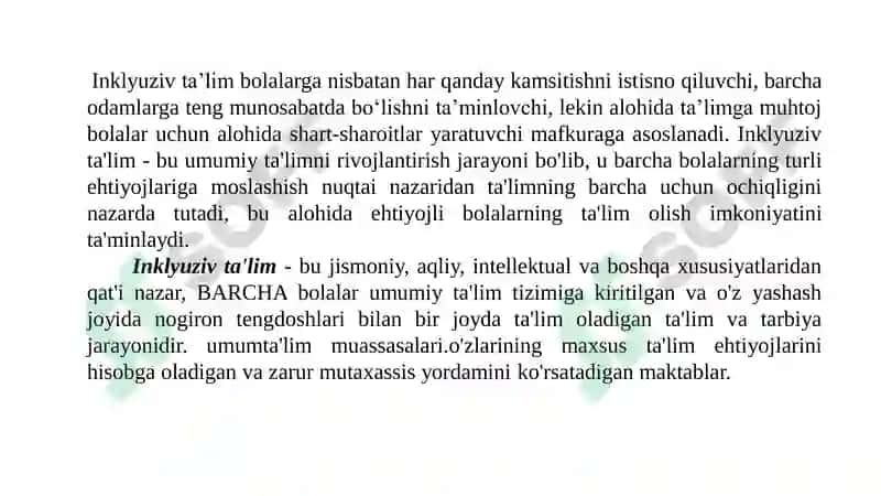 Umumiy va maxsus ta’limda  inklyuziv ta’limni joriy etish fanining nazariy  asoslari 8