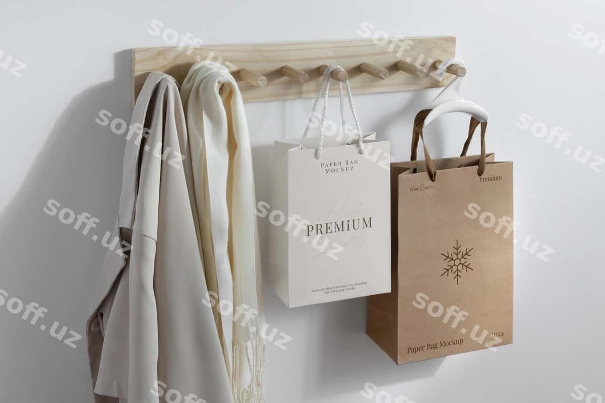 Qog'oz pocta mockup asotsiatori | Paper bag mockup hanger 1