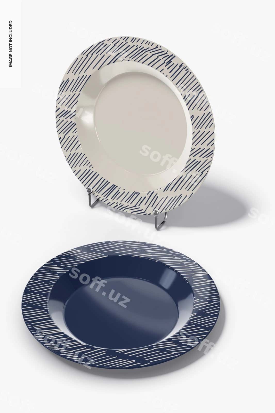 Porselen likoplari namuna o'ng ko'rinish | Porcelain plates mockup right view 1
