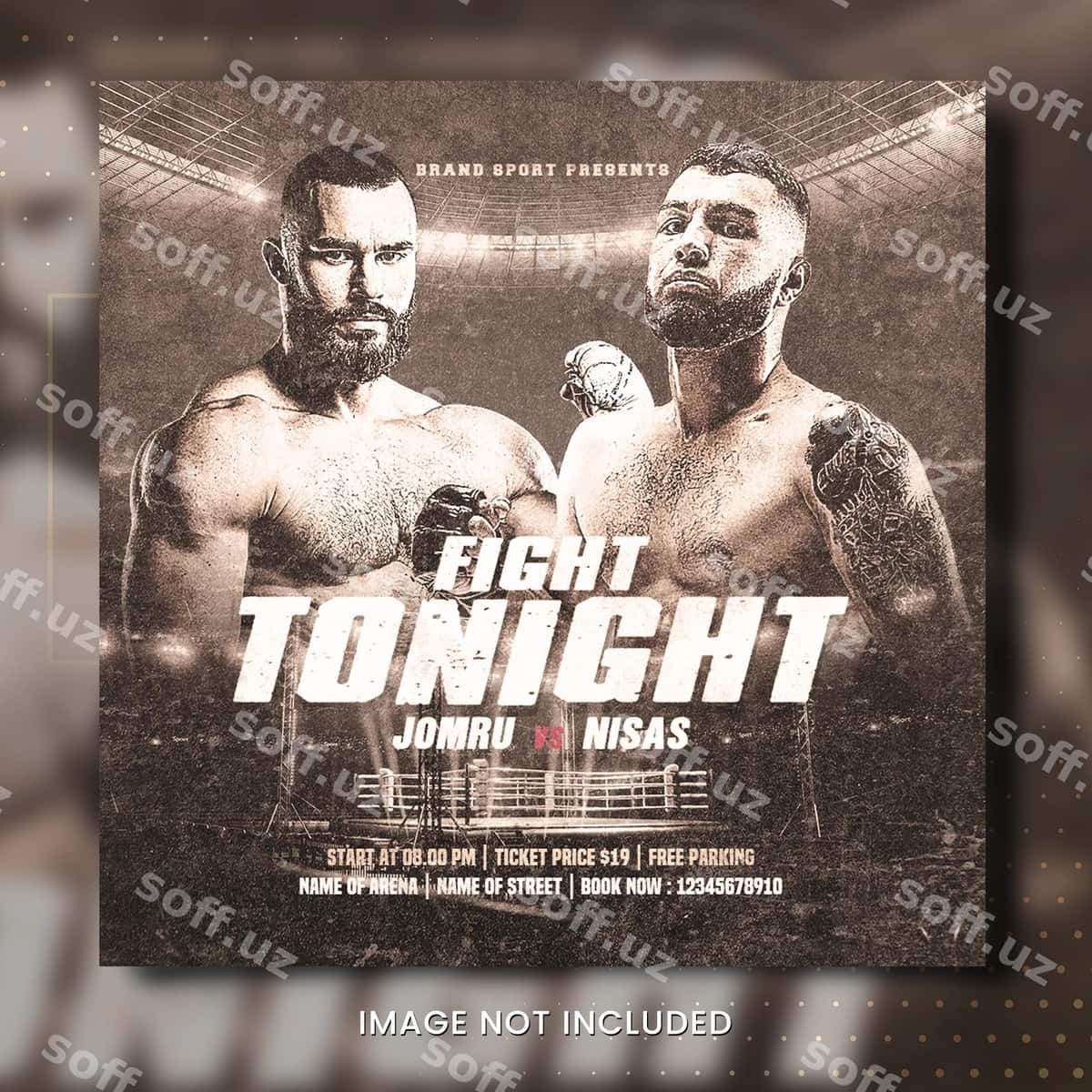 Bugun kechqirda bo'ladigan urush uchun poster ikki kurashchini ko'rsatadi. | Poster fight tonight shows two wrestlers 1