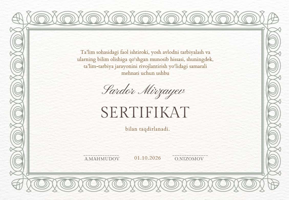 Sertifikat namunasi 1