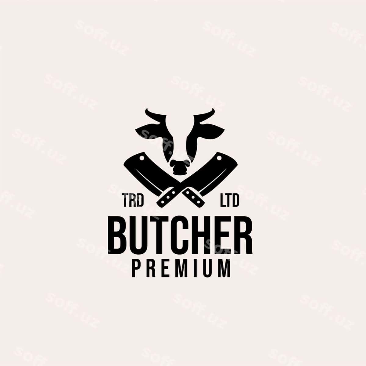 Premium qassob sigir vektor logotip dizayni | Premium butcher cow vector logo design 1