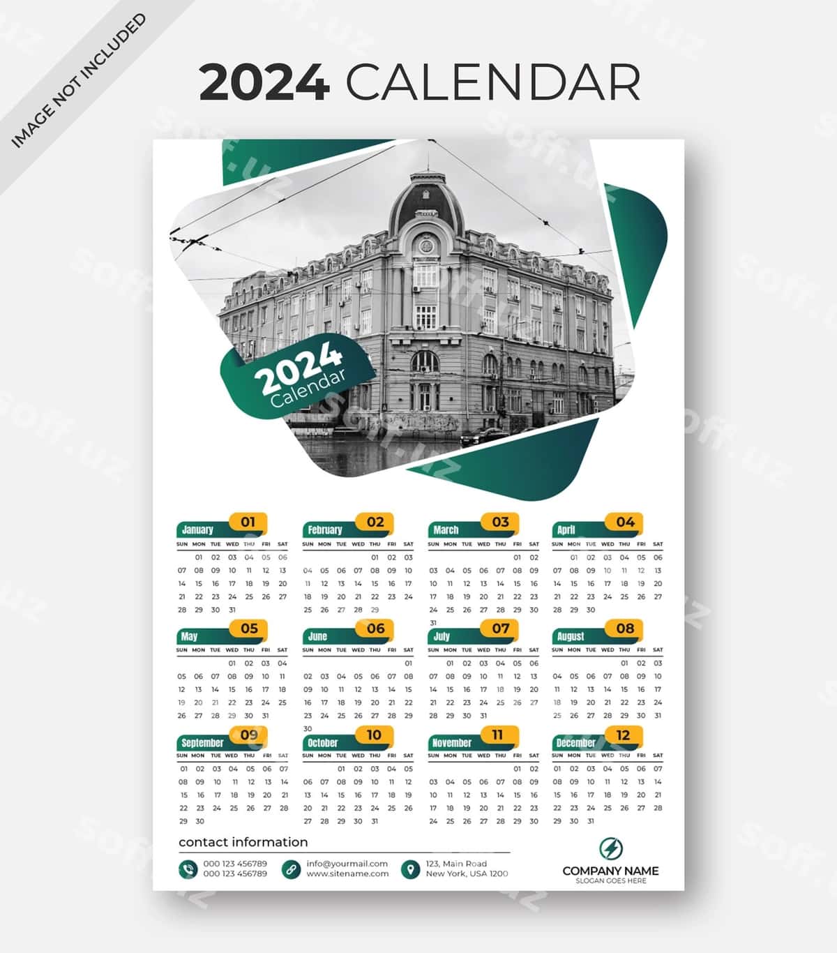 Bosishga tayyor Yangi yil kalendarı 2024 | Printready new year calendar 2024 1