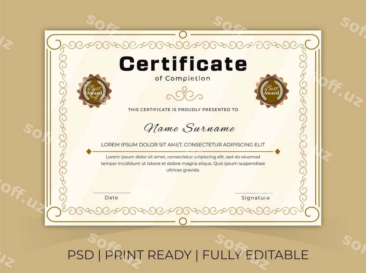Psd ajoyib sertifikat dizayn shabloni | Psd awesome certificate design template 1