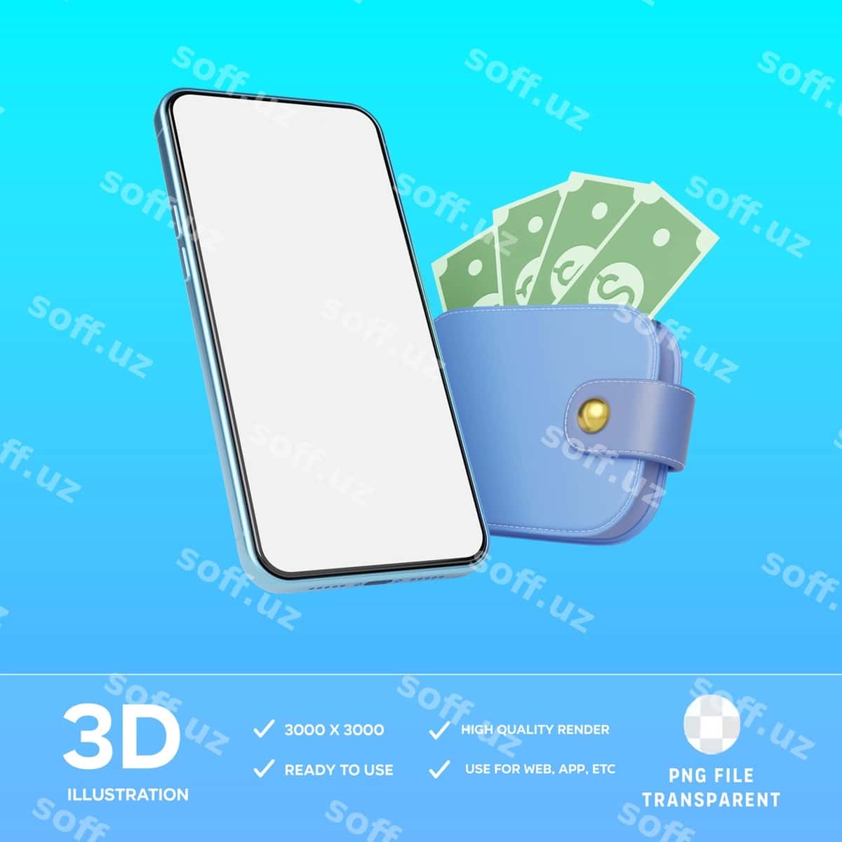 Psd e-hamyon uch o'lchovli illustratsiya | Psd e wallet 3d illustration 1