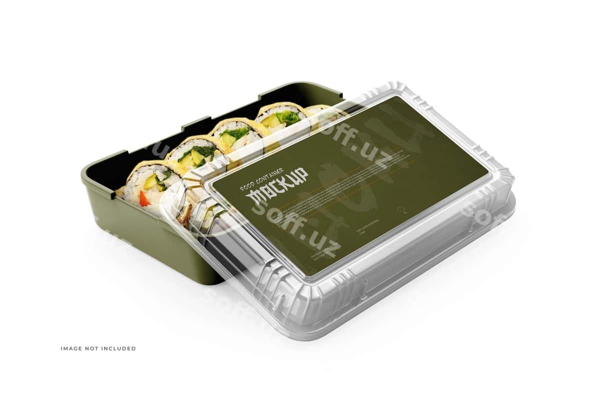 Psd oziq-ovqat konteyneri maketi ochiq qopqoq ko'rinishi | Psd food container mockup open cover view 1