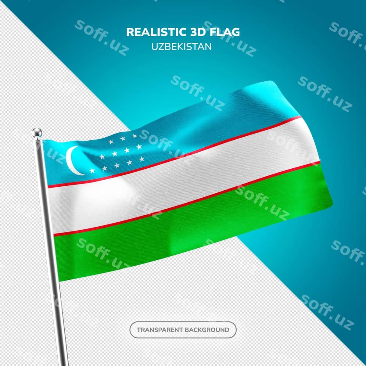 Psd o'zbekiston realistik 3D bayroq ko'rsatish | Psd uzbekistan realistic 3d flag render 1