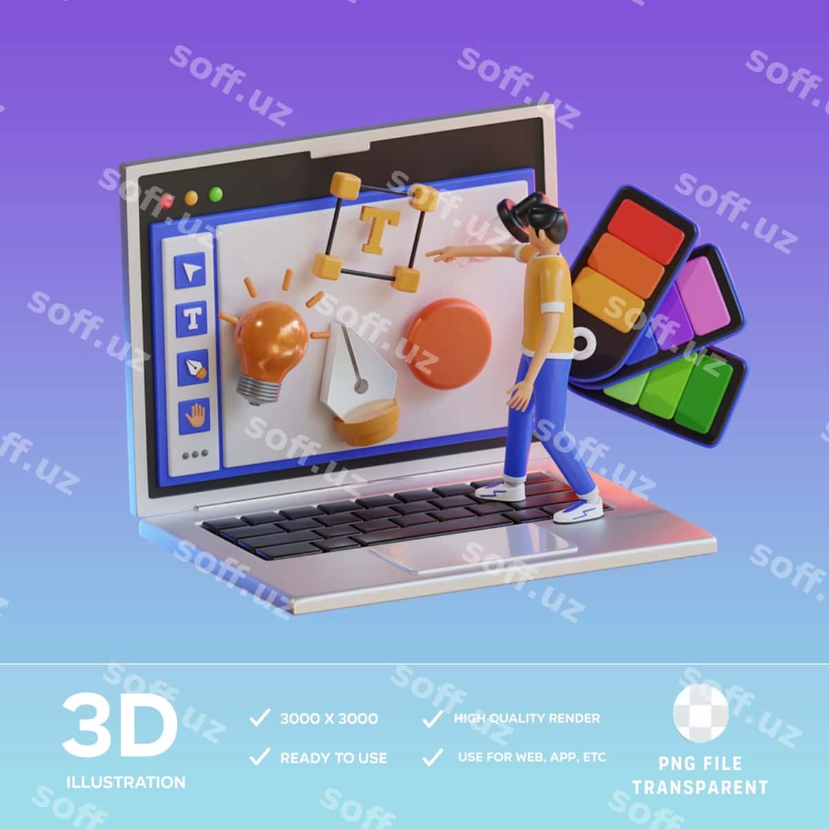 Psd vizual dizaynchi 3d illustratsiya | Psd visual designer 3d illustration 1