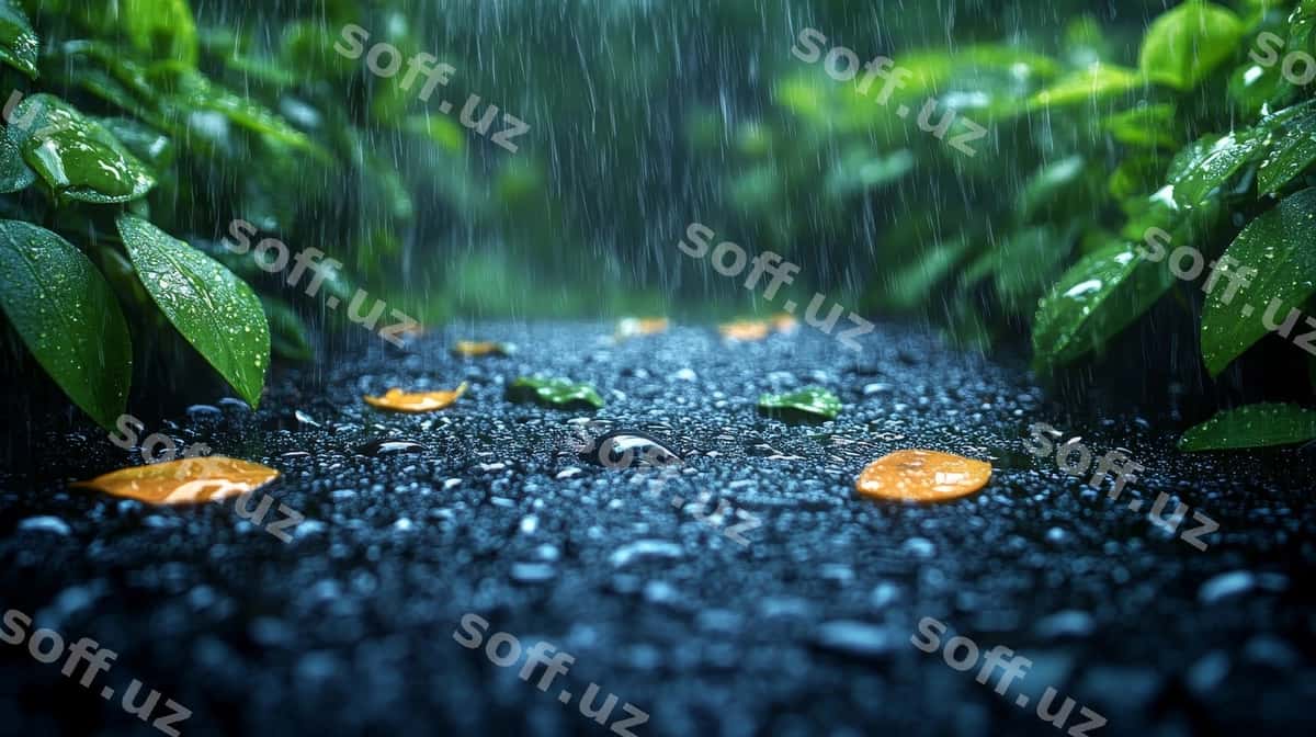 Yomg'irbopochilarcha yo'riq o'tqich jungli | Rainsoaked pathway lush forest 1