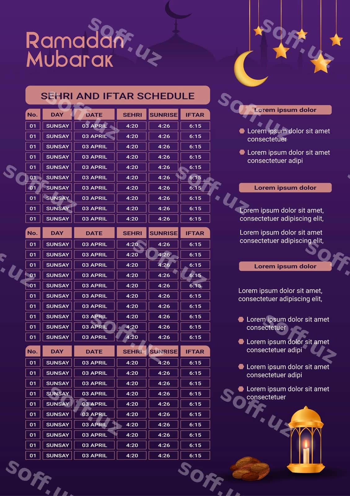 Ramazon taqvimi shabloni | Ramadan calendar template 1