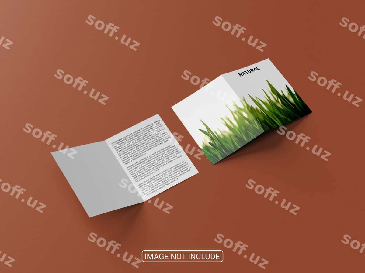 Haqiqiy ikki qavatli broshyura qog'ozi maketi | Realistic bifold brochure paper mockup 1