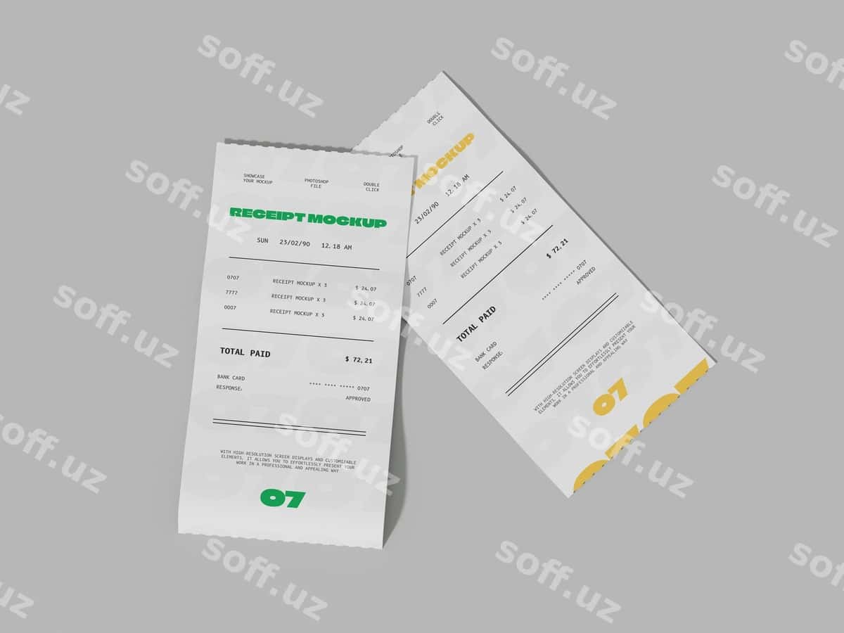 Haqiqiy Kvitansiya Shabloni | Realistic receipt mockup template 1