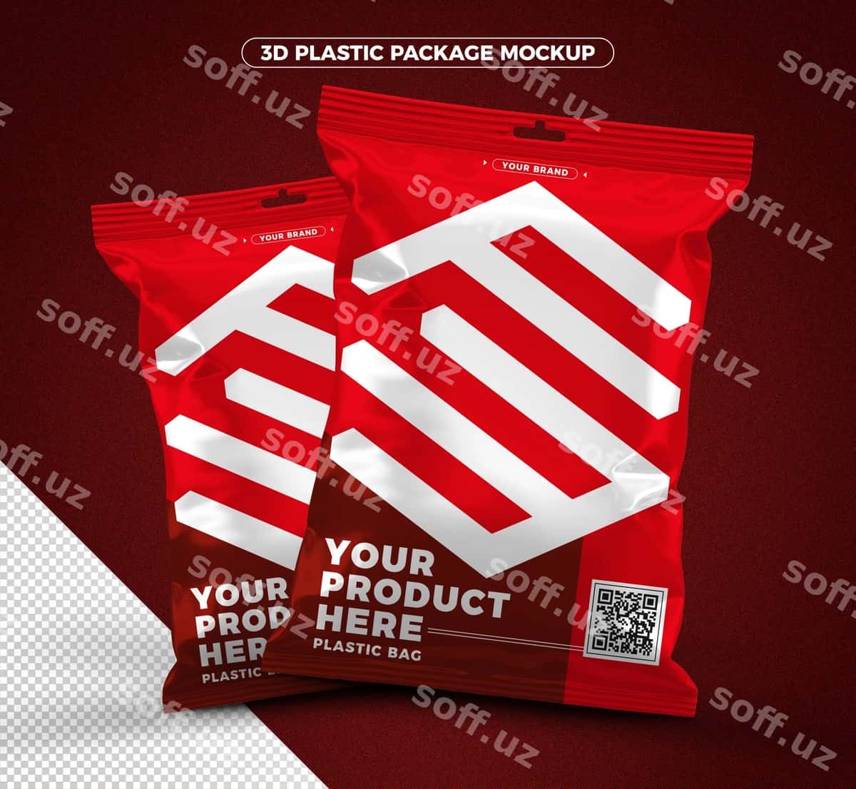 Qizil 3d plastik daftar namunasi | Red 3d plastic packaging mockup 1