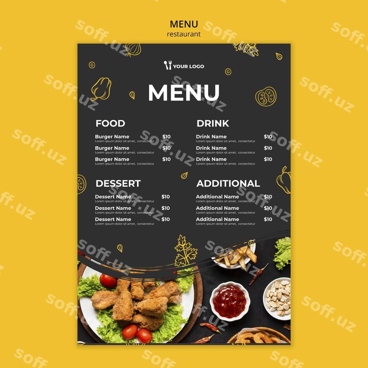 Restoran menyu shabloni | Restaurant menu template 1