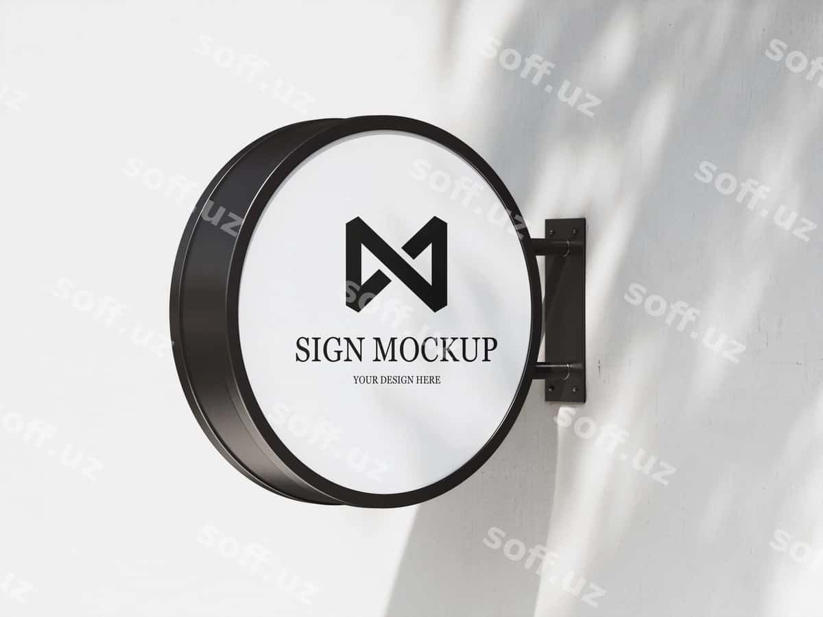 Aylanma belgi namunasi oq devorda | Round sign mockup white wall 1