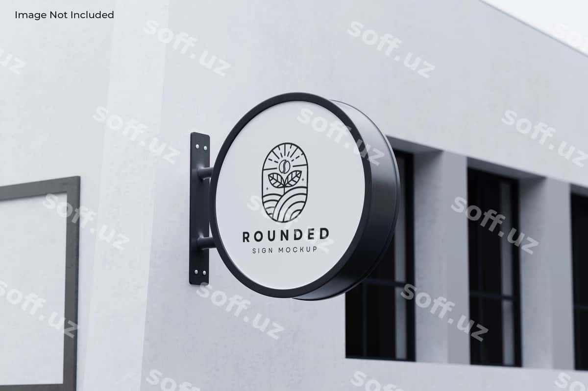 Doira devorga qoʻyilgan belgi namunalari | Round wall mounted sign mockups 1