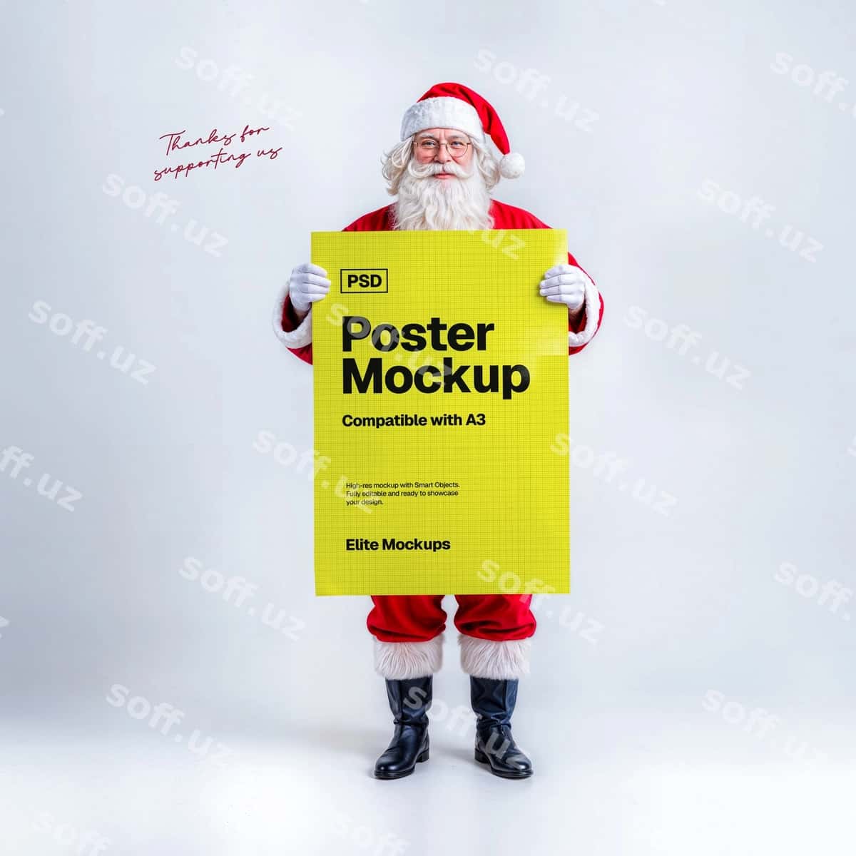 Santa Klats poyezr namunasi tutgan | Santa claus holding poster mockup 1