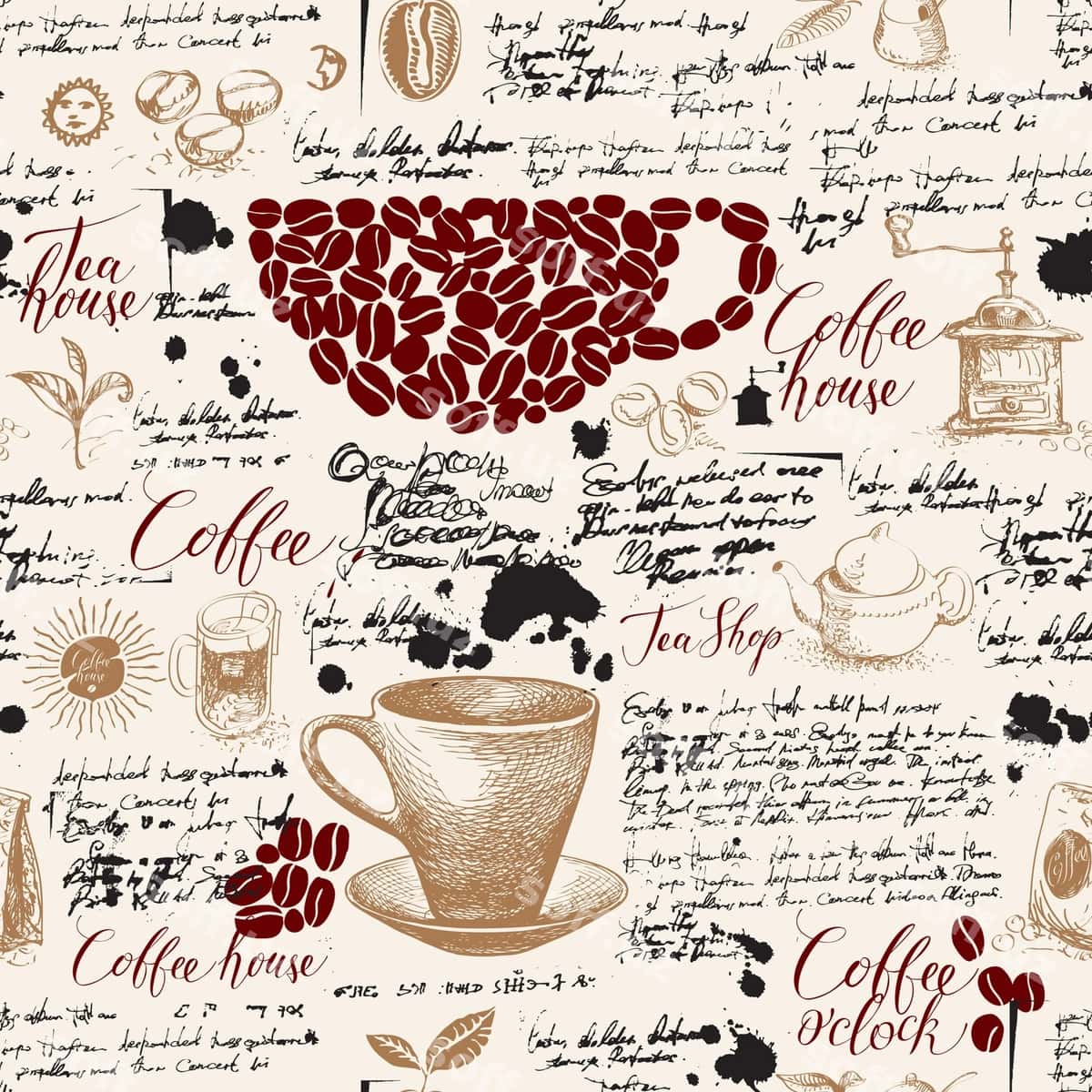 Beshxato naqsh mavzusi kofe | Seamless pattern theme coffee 1