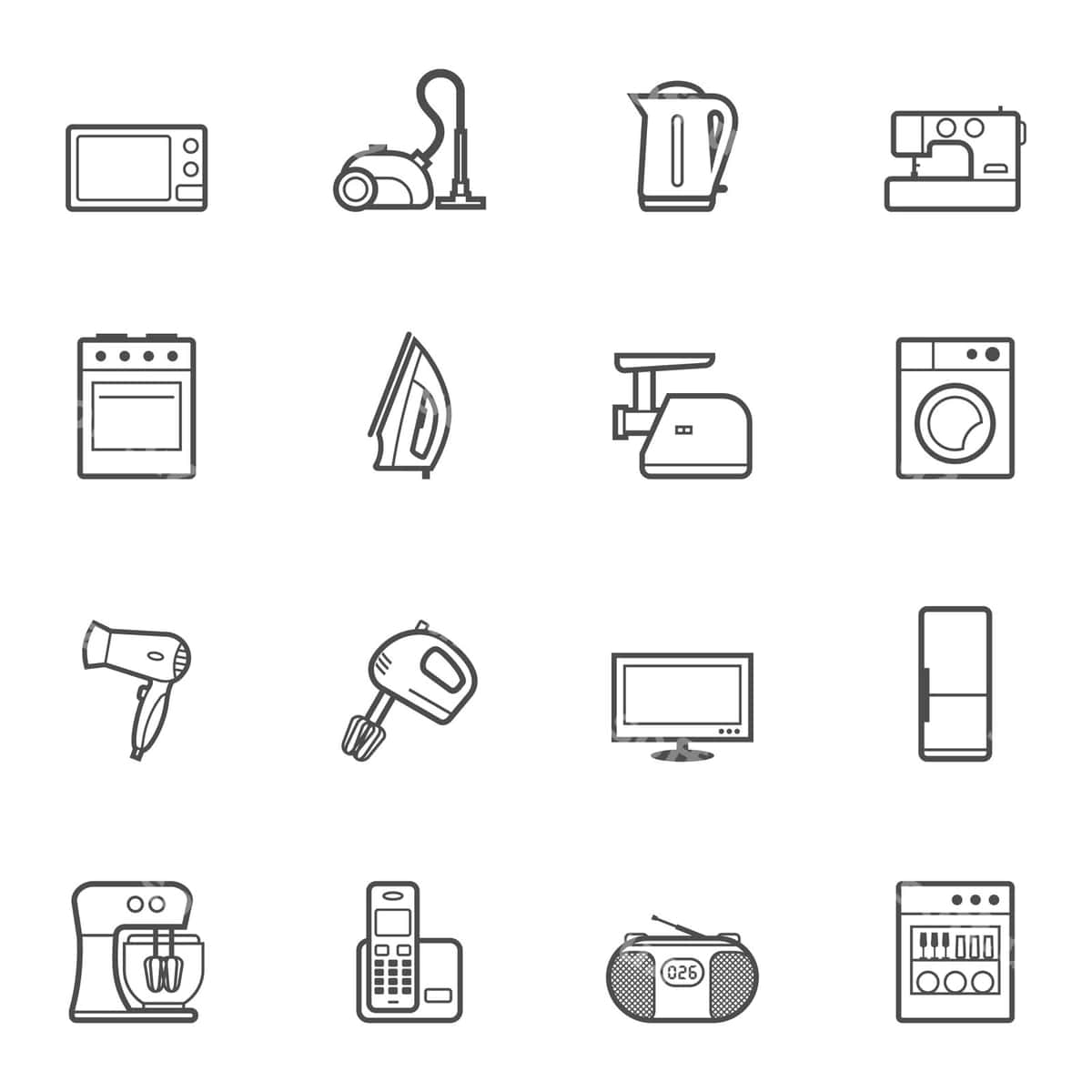 Uy jihozlari elektronikasi ikonkalar to'plami | Set home appliances electronics icons 1