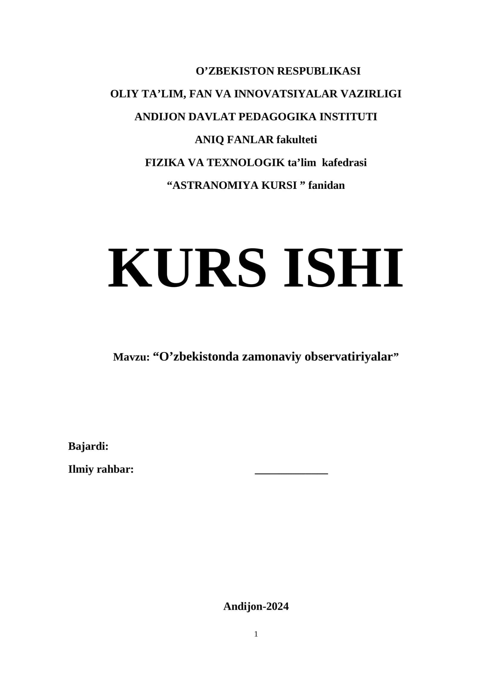 “ASTRANOMIYA KURSI ” fanidan 1