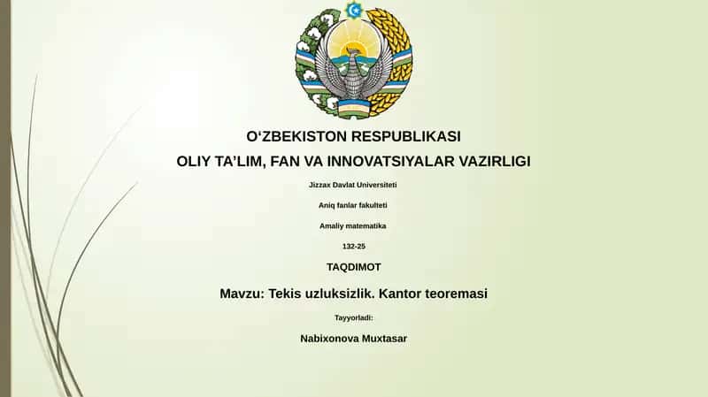 Tekis uzluksizlik. Kantor teoremasi 1